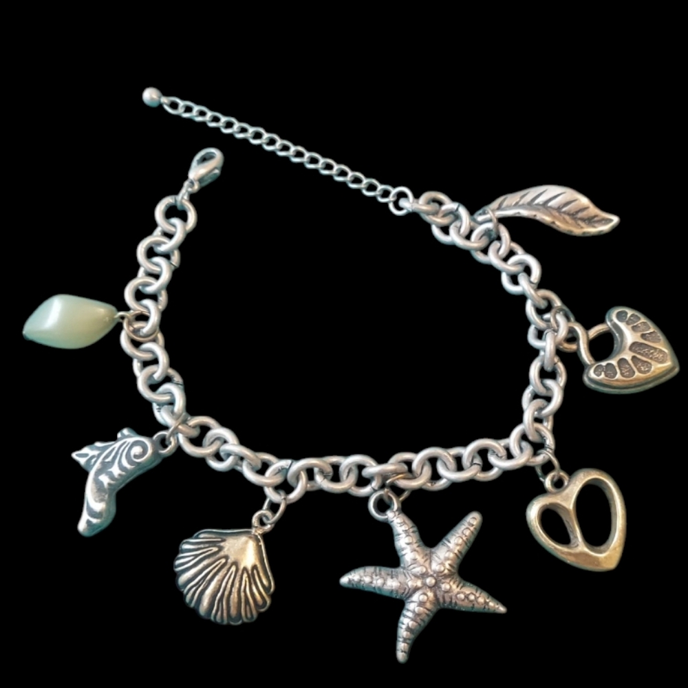 B833 Beach Vibes Charming Silver & Gold Bracelet with Beach Themed Charms
